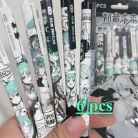 6pcs/set Miku Anime Peripheral 0.5mm Black Neutral Pen Kawaii Creative Quick-drying Plastic Press Gel Pen Fans Collect Gift