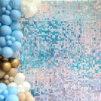 Iridescent Blue Wall Backdrop Panel 12/18/24pcs Laser Shimmer Blue Sequin Wall Backdrop for Birthday Baby Shower Wedding Decor image 4