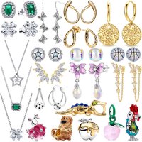 Plated Gem Stud Hoop Earring S925 Silver Twisted Sparkling Flower Soccer Emerald Star Necklace Charm Elegant Jewelry for Women