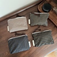 Vintage Plaid Coin Purse Korean Style Cotton Small Wallet Mini Zipper Pouch for Cash Cards Feminine Menstrual Pad Bag for Women