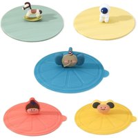 Cute Cartoon Silicone Mug Cup Cover Leak Proof Heat-Resistant Sealed Lids Universal Reusable Dustproof Cup Cover Tea