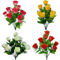 10 Heads Stems Artificial Silk Fake Flowers Rose Bud Bunch Wedding Bridal Bouquet Flowers Home Outdoor Party Decoration