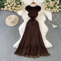 Elegant Vintage sleeveless Knit Criss-Cross lace dress Korean Fashion Women Clothes autumn winter dress
