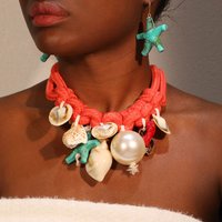 Statement Boho Necklace&Earrings Starfish&Shells Jeweory handmade for Women Girl Gift