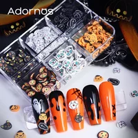 Halloween Nail Decorations Pumpkin Ghost Skeleton Polymer Clay Slice Glitter Flakes 2023 DIY Manicure Charm Accessories Xmas