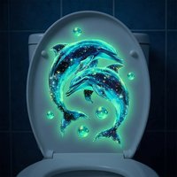 Glow in The Dark Dolphin Toilet Stickers Bedroom Entryway Bathroom Home Decor Wall Stickers Removable Stickers for Toilet Lid