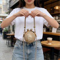 Spring New Sparkling Diamond Tassel Evening Bags Gold/Sliver Round Handbag Metal Chain Strap Crossbody Bag Women Party Clutch
