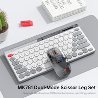 Portable Compact 78-Key Round Keycap Keyboard Mouse Set, Triple Connection 2.4G+Dual Bluetooth Type-C Charging Silent Keyboard