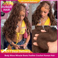Top Quality Weave Body Wave 100% Human Hair Bundles Pre-divided #4 Dark Brown Feather Miracle Knots Crochet Braid Hair Extension