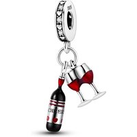 Original 925 Sterling Silver Red Wine and Wine Glass Charms Pendant For 3mm Bracelet DIY Women Birthday Jewelry Gift
