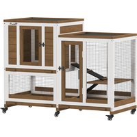 Pawhut Indoor-Hutch aus Holz mit 6 Rädern, 110 x 50 x 86 cm
