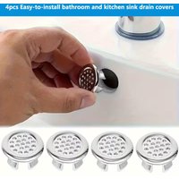 4Pcs Sink Overflow Ring With Chrome Basin Trim Anti Spill Accessory for Bathroom Kitchen Sink Wash Basin Drain Cap Protector