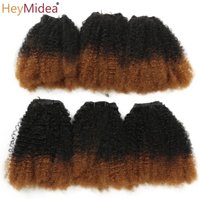 6Pcs Afro Kinky Curly Synthetic Weft Hair 8Inch Curly Weave Hair Bundles Sew In Ombre Brown Protein Fiber Marley Hair Extensions