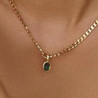 Stainless Steel Oval Zircon Necklace Colorful Natural Stone Pendant Women 18K Gold Plated Dainty Cuban Chain Jewelry Gifts