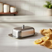 1PC Stainless Steel Butter Dish with Lid Modern Butter Container Convenient Handle for Tabletop Food Storage