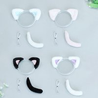 20CM Dolls Accessories Plush Cat Ear Headband Soft Tail Plush Toys Doll Headwear For 14inch Doll Clothes Hair Decoration