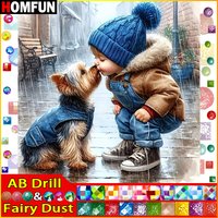 HOMFUN Fairy Dust AB Diamond painting "Portrait Boy Dog" Full Square/Round Drill Wall Decor Inlaid Resin Embroidery Craft