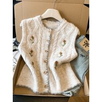 Korean Sle round Ne Svel Knitted Open Cardigan Women's Spring Autumn 2026 New Embroidered Layering Sweater Coat Com...