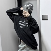 Frühherbst Damen Langarm-T-Shirt in Schwarz, Neues Lockeres Nischen-Design, Frühherbst-Oberteil