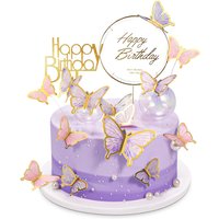22Pcs Butterfly Cake Decorations With Happy Birthday Acrylic Cake Toppers for Baby Shower Wedding Birthday Party Decorations