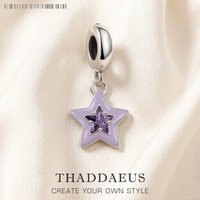 Violet Enamel Star Pendant Dangle Charm Hot Sell Europe Fashion European 925 Sterling Silver Trendy Gift For Women