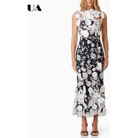 Summer New Sleeveless 3D Flower Long Dresses for Women, Fashionable Waist-chiching Prom Dress, Trendy Solid Zipped Party Dress