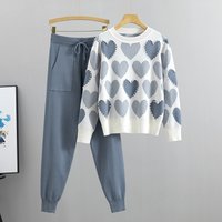 Mode femmes pull 2 pièces ensembles Chic tricot broderie perle coeur forme pulls haut + printemps sarouel Sport survêtements costume