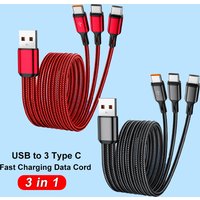 100W 6A USB to Type C Fast Charging Cable 3 in 1 High Speed Charging Cord Mobile Phone Multi-port Data Cable For iPhone Xiaomi