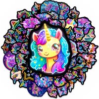 50/100 Pcs Cartoon Neon Rainbow Horse Stickers, Vinyl Waterproof for Phone Laptop Suitcase Notebook Fridge Scrapbook Decals