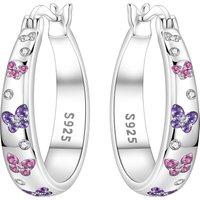 CYCUFF S925 Sterling Silver Pink Purple Butterfly Insect Earrings Hoop Earrings Women Jewelry Original Trendy Anniversary Gifts
