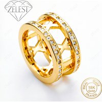 925 Sterling Silver 18K Gold Plated Exquisite Roman Numeral Zirconia Ring for Women - Fashion Party Gift Jewelry