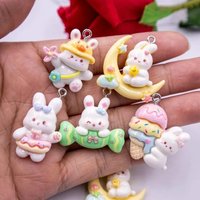 10PCS New Shiny Kawaii Little White Rabbit Resin Pendant Fashion Charm DIY Necklace Bracelet Earrings Keychain Accessories