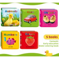 Waterproof Baby Bath Book Set Of 5 With Animals Cars Objects Numbers And Colors Themes Bright Pages And Rounded Corners