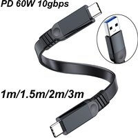1m/1.5m/2m/3m USB 3.0 TYPE-C A 20V 3A PD 60W Flat Extension OTG 10gbps Data Fast Charging Cable For mobile phone Laptop USB C