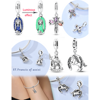 Color Gem Saint Francis Horse Shoe Silver Plated Bead Original Charms Fit Bracelets Bag Keychain Charms Diy Women Gift Accessory