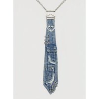 Y2K Women's Denim Neck Tie, Press Buckle Chain, Vintage Distressed Edge Bow, Cool Unique Personalized Fashion Accessory