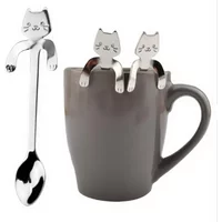 Stainless Steel Coffee Spoon Lovely Cute Cat Shape Teaspoon Dessert Snack Scoop Ice Cream Mini Spoons Tableware Kitchen Tools