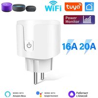 WiFi 20A Smart Socket With Power Monitoring Tuya Smart EU Plug Timer Child Lock Outlet Alexa Google Assitant Alice Voice Control