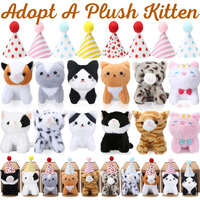 12-36Sets Adopt A Cat Party Favors Cat Stuffed Animal Bulk Mini Plush Kittens With Hats House for Adoption Theme Birthday Party