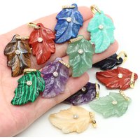 Leaf Shape Natural Stones Crystals with Zircon Amazonite Amethyst Rose Quartz Carved Gemstone for DIY Jewelry Accessories