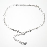 304 Stainless Steel Cross Charm Anklet Silver Color Anklet Bracelet Cross Heart For Women Beach barefoot chain 22.8cm long 1PCs