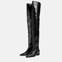 Arden Furtado Black Over the knee boots Pointed toe Slip-on Middle heel Modern boots Modern boots Extra large size Skinny boots