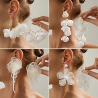 Exquisite Exaggerated Pendant Earrings Mesh Imitation Pearl Dangle Earrings White Flower Long Earrings Ear Accessories