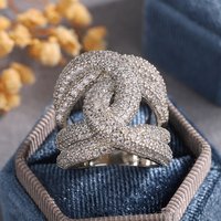 Hip Hop Geometry Interwoven Full Diamond Big Ring For Women Fashion Hollowed-out Jewelry Party Birthday Gift