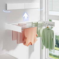 Folding Clothes Drying Rack Wall-Mounted Stainless Steel Laundry Hanger Space Saving For Indoor Balcony Drying Clothe Towel Rack