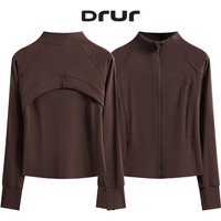 DRUR Women Running Jacket Slim Fitted Workout Hiking Zip Up Track Coat Layer with Thumb Holes and Pockets for Yoga Gym Travel
