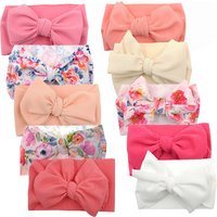 10Pcs/Lot Solid Bullet Fabric Baby Turban Headbands Flower Dot Print Hair Bands Big Bowknot Headwraps Kids Hair Accessories