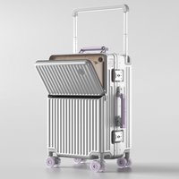 Front Opening Suitcase Wide Handle Trolley Case Aluminum Frame TSA Lock Hard Shell Rolling Luggage 20in Carry-on Boarding Travel