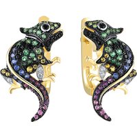 SANTUZZA Authentic 925 Sterling Silver Earrings For Women Sparkling Multi Color Gems Cute Chameleon Animal Party Fine Jewelry