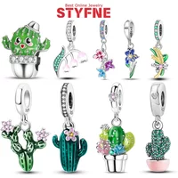 Silver-Plated Cartoon Green Cactus Charms Beads Fit Original Bracelets Bag Keychain Charms Beads Pendant Diy Women Jewelry Gift